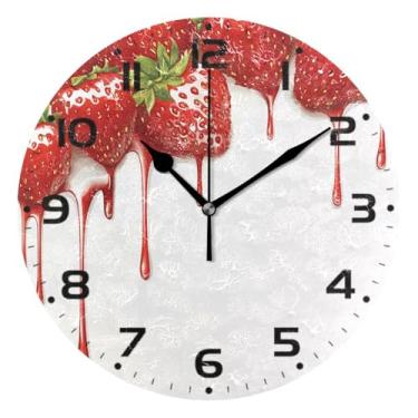 Imagem de JUZIHAI Relógio de parede Strawberry Jam, silencioso, sem tique-taque, redondo, operado por bateria, fácil de ler, relógio decorativo de parede para casa, cozinha, sala de estar, quarto, escritório