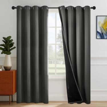 Imagem de Deconovo Cortinas blackout — isolamento térmico para dormir melhor, ilhós — cortinas escurecidas e redutoras de ruído para quarto, berçário, home theater, cinza claro, 132L x 72C, 2 painéis