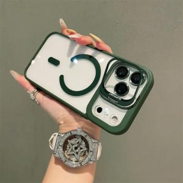 Imagem de SFDSUH Suporte magnético transparente para lente do iPhone 16 Pro Max, à prova de choque, com carregamento sem fio (para iPhone 16 Pro Max/verde)