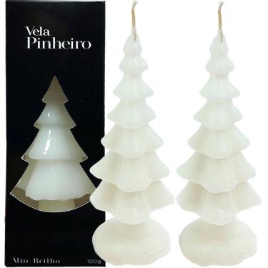 Imagem de Velas Decorativas Natalino Pinheiro Branco De 20cm Kit 2pçs