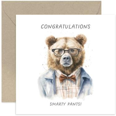 Imagem de Old English Co. Cartão de formatura engraçado para ele ou ela - Smarty Pants Bear New Job Card para homens e mulheres - Cartão de exames bem-feito bem-feito aprovado para filho, filha, irmã, irmão |