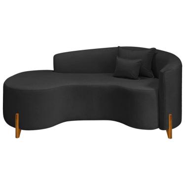 Imagem de Divã Recamier Curvo Sala De Estar Recepção Inglaterra 180cm Pés Madeira Lado Esquerdo Bouclé Preto