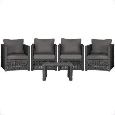 Imagem de Mesa E 4 Poltronas Madri Corda Náutica Estofado 11 Trama Preto