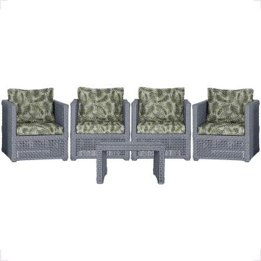 Imagem de Mesa E 4 Poltronas Madri Corda Náutica Estofado 5 Trama Prata