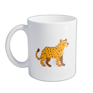 Imagem de Caneca Xícara de Café Porcelana 300ml Ilustração Retro Pixel Art Cheetah Colorido