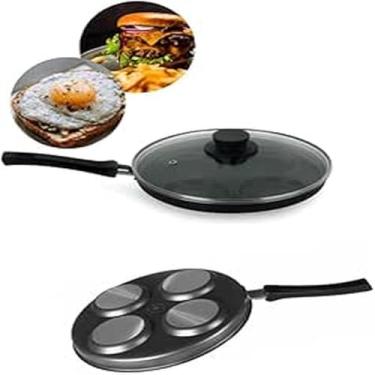 Imagem de Frigideira Antiaderente Multiuso 4 em 1 com Divisórias, Tampa de Vidro, Alumínio, Preta, 43x28x11cm