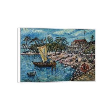 Imagem de BMZFYBS David Burliuk famosas impressões em tela de arte de parede prontas para pendurar. Costa da Flórida. Pintura com moldura branca para decoração de sala de estar 90 x 125 cm 35 x 49 pol