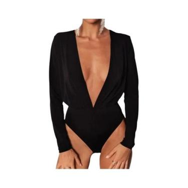 Imagem de Body feminino com decote em V profundo, manga comprida, costas nuas, f