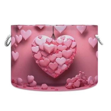 Imagem de Wassud Cesta de armazenamento de decorações românticas com alças cesto de lavanderia redondo caixas de armazenamento de lona cobertor de armazenamento para berçário 50,8 x 50,8 cm x 35,5 cm