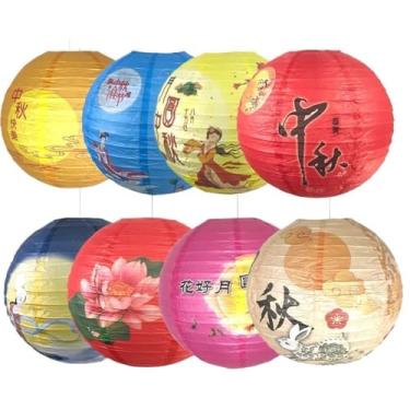 Imagem de Lanternas de papel vermelhas, decoração de árvore de Natal, lâmpada suspensa rústica para uso em festa, casa, férias