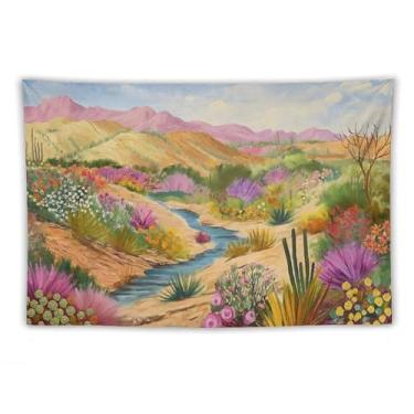 Imagem de Tapeçaria de parede laranja pôr do sol rosa cacto deserto decoração rústica ocidental arte cênica noturna para sala de estar quarto dormitório estilo country pendurado acento quente ao ar livre cenas