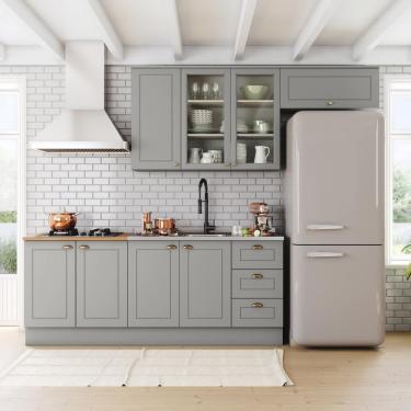 Imagem de Cozinha Modulada 4 Peças com Vidro em MDF Americana Henn - Cinza/Nature
