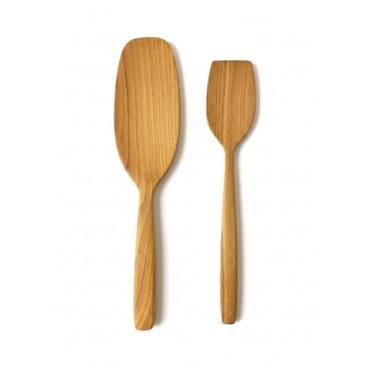 Imagem de Conjunto de espátulas de madeira de amêndoa de 2 peças – Utensílios de cozinha de madeira natural para panelas antiaderentes, espátulas de cozinha de 30,5 cm e 26,4 cm para mexer, virar e servir