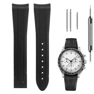 Imagem de Pulseira de silicone líquido premium de 20 mm, compatível com Omega Speedmaster Professional Moonwatch 42 mm, Seamaster & Swatch x Omega MoonSwatch, pulseira de borracha macia com textura linear fina