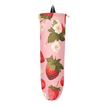 Imagem de Suporte de sacola de compras rosa morango, bolsa para sacolas plásticas, suportes de plástico para sacolas de supermercado suporte de parede, 1 pacote