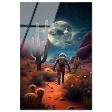 Imagem de Arte de parede de astronauta com impressão acrílica Desert Planet Drifter por Art Remedy, pronto para pendurar, 40,6 x 61 cm