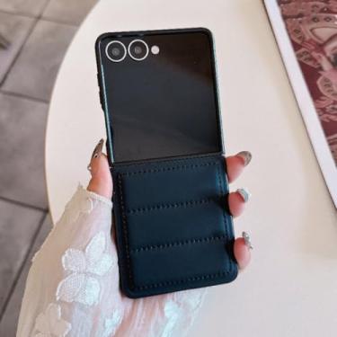 Imagem de Capa de celular luxuosa com enchimento de plumas para Samsung Galaxy Z Flip 7 6 5 4 3 Zflip7 Fe Zflip6 (para Galaxy Z Flip4/Preta)