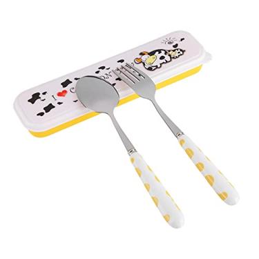 Imagem de GLOGLOW Conjunto de Armazenamento de Talheres para Crianças, 2 Peças Com Caixa de Armazenamento, Garfo e Colher, Design Espesso, Talheres de Aço Inoxidável de 7,60 Polegadas Nan (Amarelo)