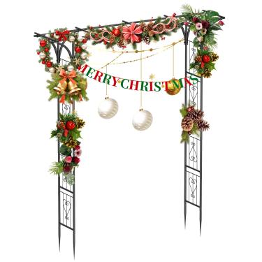 Imagem de Treliça de arco de jardim, 2,8 m, suporte de arco de casamento, treliça de metal para escalada de plantas ao ar livre, arco de plantas com pilha ancorada, decoração de balão de arco de flores, pérgola