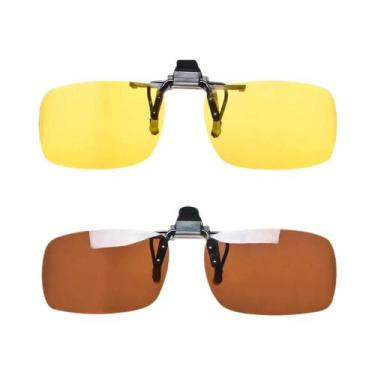 Imagem de Óculos De Sol Polarizados Anti Luz Azul Com Clip Laranja Amarelo Bloqu