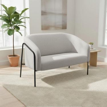 Imagem de Sofá 2 Lugares Namoradeira Stella Base Industrial Alta Preta Linho D03 - D`rossi Cor Cinza