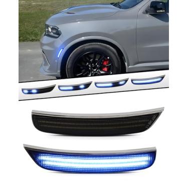 Imagem de PWOBVZ Luzes marcadoras laterais dinâmicas compatíveis com Dodge Durango 2021, 2022, 2023, 2024, 2025, Dodge Durango, LED dianteiro, lentes fumê azul, 2 peças