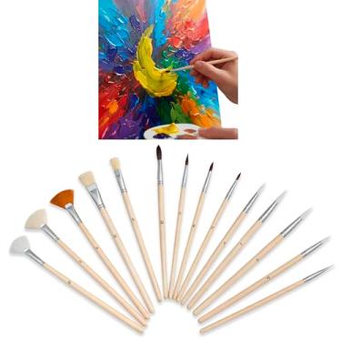 Imagem de Kit Pincel Artístico 14 Peças Premium Com Pincel Leque - Ideal para Artesanato Tela Rosto Unhas Aquarela Guache e Óleo