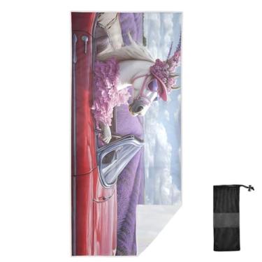 Imagem de Joitme White Horse Toalhas de praia vermelhas lavanda de secagem rápida, 78 x 188 cm, toalhas de banho para crianças, toalhas de banho para crianças