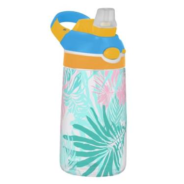 Imagem de Garrafa de água Tritan de 473 ml com canudo para crianças, meninas, meninos, garrafa de água esportiva reutilizável de 473 ml, copo infantil portátil à prova de vazamento, alça de transporte, verde