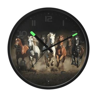 Imagem de SEHANY Relógio de parede artístico majestoso cavalos silencioso, sem tique-taque, relógio redondo operado por bateria, controle de som, luz noturna, relógios de parede para sala de estar, cozinha