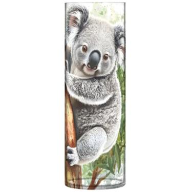 Imagem de Coala árvore pendurada vasos altos de plástico engraçados vasos de centro de cilindro fofos para impressão de mesa, decoração de casa, sala de estar, 30 cm x 9,9 cm