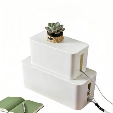 Imagem de 1 grande + 1 pequeno conjunto organizador de cabos - 2 peças caixa de armazenamento para gerenciamento de fios, caixa de armazenamento de cabos (acrílico / branco)