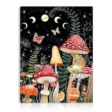 Imagem de Dazzlewall Pôster de arte de parede de sapo cogumelo, impressões em tela botânicas de borboletas caprichosas, imagem de arte da natureza de fantasia para quarto e sala de estar, 30 x 40 cm sem moldura