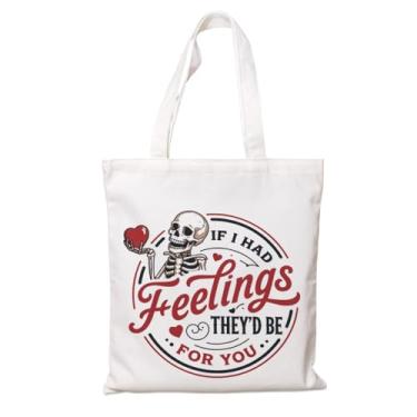 Imagem de Sacola de Dia dos Namorados, Bolsa de Ombro de Lona Reutilizável, Estampa de Esqueleto Humorístico, Citação de Amor de Esqueleto, Presente de Lona Branca para Mulheres e Homens, Bolsas de Livro de