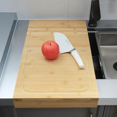 Imagem de BAMOTTO CRAFT BAMBOO 30 cm C x 55 cm L tábua de corte de bambu e capa de pia, tábua de macarrão com defletor frontal antiderrapante removível, para expandir bancadas e pias de cozinha
