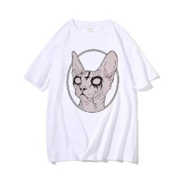 Imagem de Camiseta Unissex De Manga Curta Com Estampa De Gato Sphynx Gótico Deat