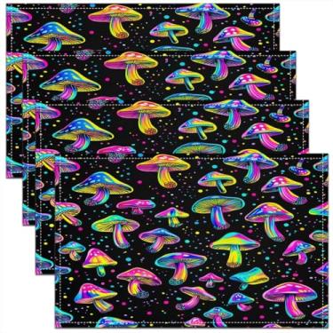 Imagem de Feelyou Jogo americano kawaii, fungo, 45,7 x 30,5 cm, conjunto de 4 jogos americanos coloridos de cogumelos para cozinha, mesa de jantar, decoração interna e externa, tema botânico, tapetes de mesa