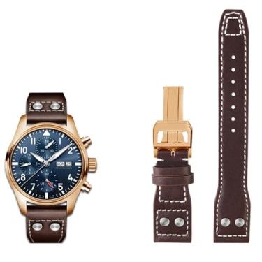 Imagem de BDNJN Pulseira de relógio de couro genuíno de 20 mm, 21 mm, 22 mm para IWC Big Pilot Lança-chamas, Little Prince Mark, pulseira de unhas de salgueiro (fivela rosa marrom, 21 mm)