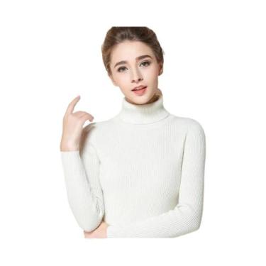 Imagem de Suéter De Inverno Feminino Térmico Com Gola Alta Listrada, Tricotado, 