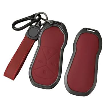 Imagem de Liga de zinco couro carro remoto chave fob caso capa escudo compatível com xpeng/xiaopeng p5 p7 g9 g3i acessórios automóveis(Red b)