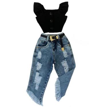 Imagem de Conjunto Infantil Blogueirinha Cropped Calça Jeans Moda Luxo - Mini Di