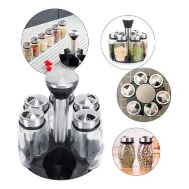 Imagem de Porta Temperos Condimentos Cozinha 6 Potes de Vidro de 100ml