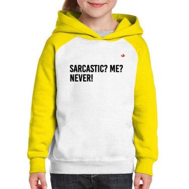 Imagem de Moletom Infantil Sarcastic Me Never! - Foca na Moda, Branco, Amarelo, 