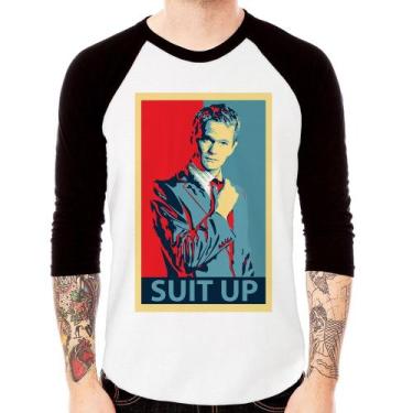 Imagem de Camiseta Raglan Suit Up Barney Stinson Manga 3/4 - Foca na Moda, Branc