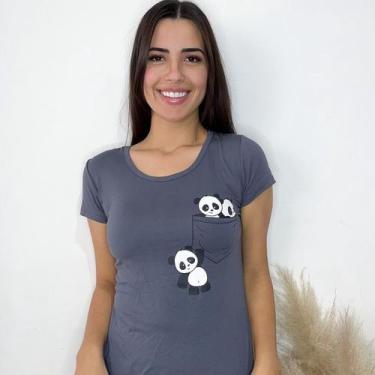 Imagem de Blusa Feminina Viscolaycra de Panda Camiseta dia a dia - GK TODA BELA,