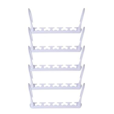 Imagem de Cabides para Economia de Espaço no Armário Pacote com 5 Plásticos Resistentes Organizador Multifuncional Plegáveis Roupas Design Buraco e Ganchos Rota