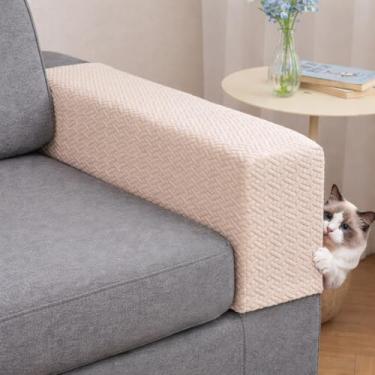 Imagem de Capas de braço de sofá, conjunto de 2, capas de apoio de braço de poliéster elástico, protetor de móveis antiderrapante e lavável (textura bege, grande (conjunto de 2))