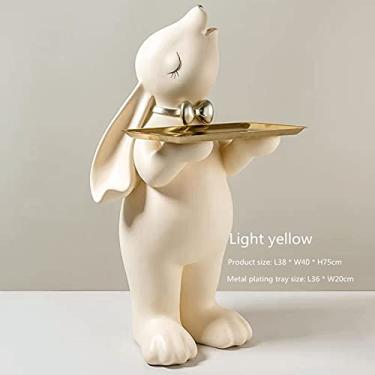 Imagem de Artesanato de escritório coelho cofrinho escultura bandeja ornamentos móveis desenho animado sala de estar estátua de desembarque decorações de casa (cor: amarelo claro)