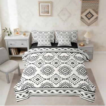Imagem de Erosebridal Conjunto de edredom boêmio solteiro ocidental com 7 peças, cinza, branco, sudoeste, rústico, fazenda, asteca, para mulheres e homens, conjunto de cama com diamante geométrico moderno