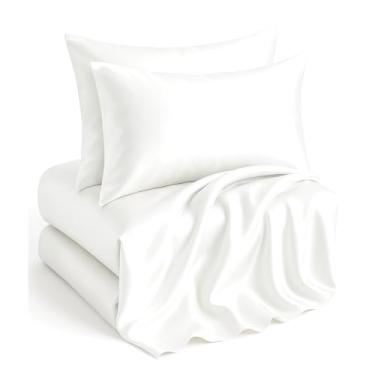 Imagem de Casa Platino Jogo de lençóis Queen Size de cetim – 4 peças – macio como seda – 1 lençol com elástico alto, 1 lençol de cima e 2 fronhas queen – benéfico para cabelo e pele – livre de riscos – jogo de